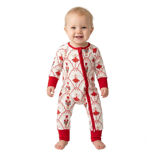 NO MOQ RTS LR2633 Baby Clothes Nutcracker Fairy Allover Print Long Sleeve Zipper Romper Jumpsuit 202610