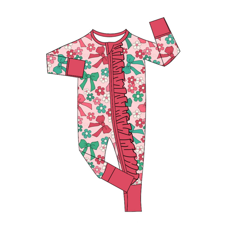 LR2649 Christmas bow western  girl boy summer romper 20250 preorder