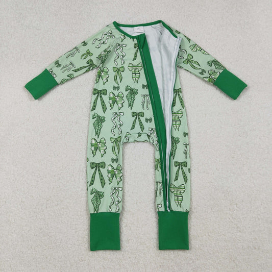 LR2654 Christmas green bow western boy summer romper 202509 RTS
