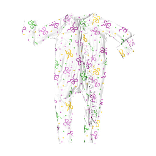 LR2735 bow Mardi Gras girl summer romper 202509 preorder