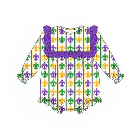 LR2737 bow Mardi Gras girl summer romper 202509 preorder