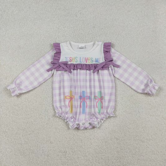 LR2740 JESUE love ME CROSS Easter  bow girl summer romper 202510 RTS