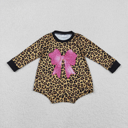 LR2775 bow leopard western girl romper 202511 RTS sibling