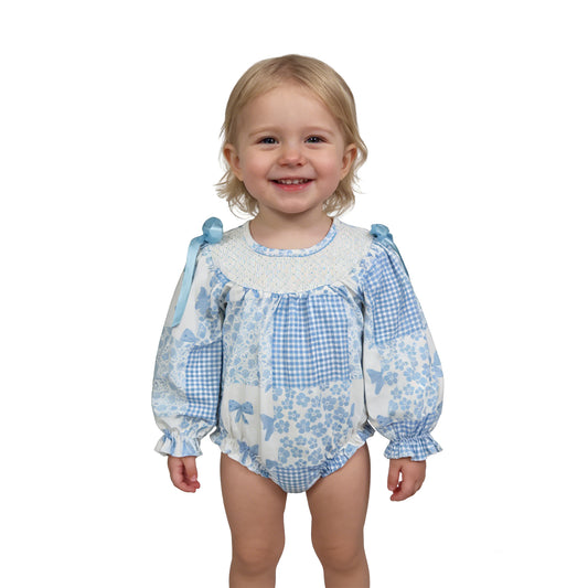 LR2931-SMOCKED bow girl romper 202603 RTS