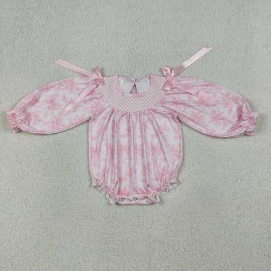 LR2932-SMOCKED  bow girl romper 202603  RTS