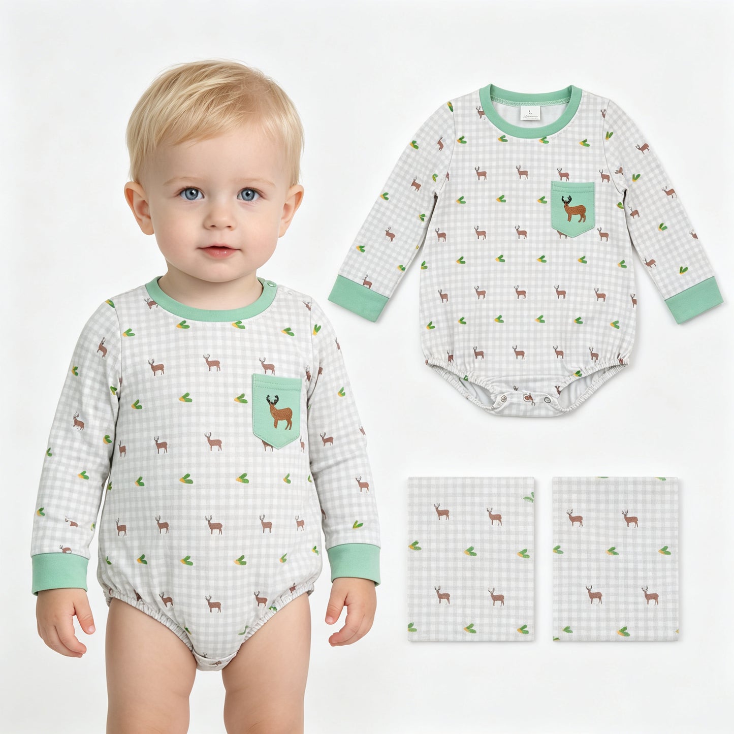 LR3003 embroidery deer girl summer romper 202608  RTS