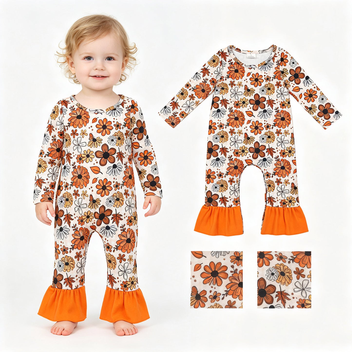 LR3025 flower pumpkin fall girl romper 202608 RTS