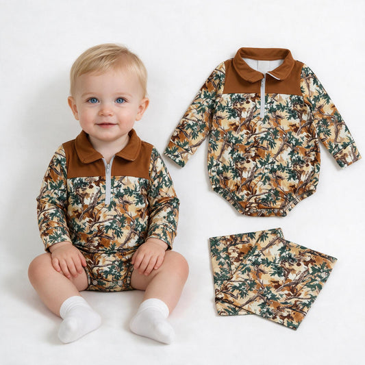 LR3048 camo leaves boy romper 202608 RTS