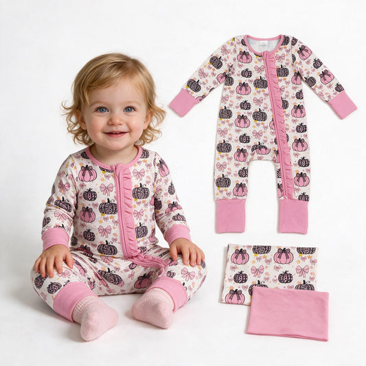 LR3061 pumpkin pink girl romper 202508 RTS
