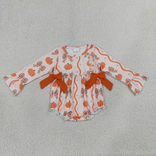 LR3083 Halloween pumpkin bow orange  girl romper 202607 RTS