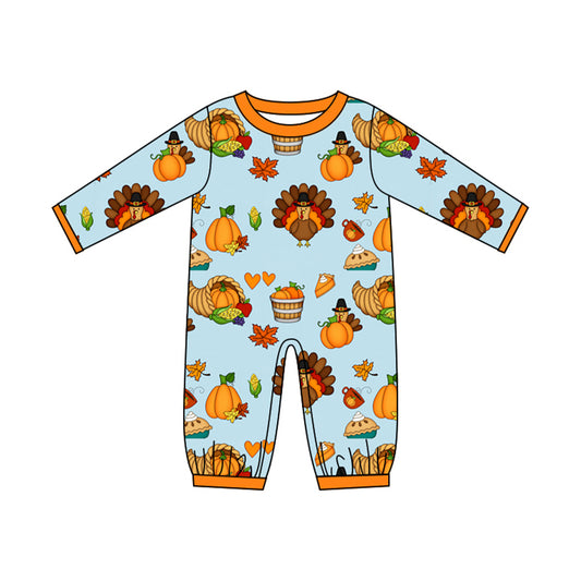 LR3107  Thanksgiving Turkey pumpkin girl  romper 202619 preorder