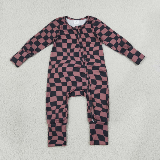 LR3115 purple checkerboard boy romper 202608 RTS