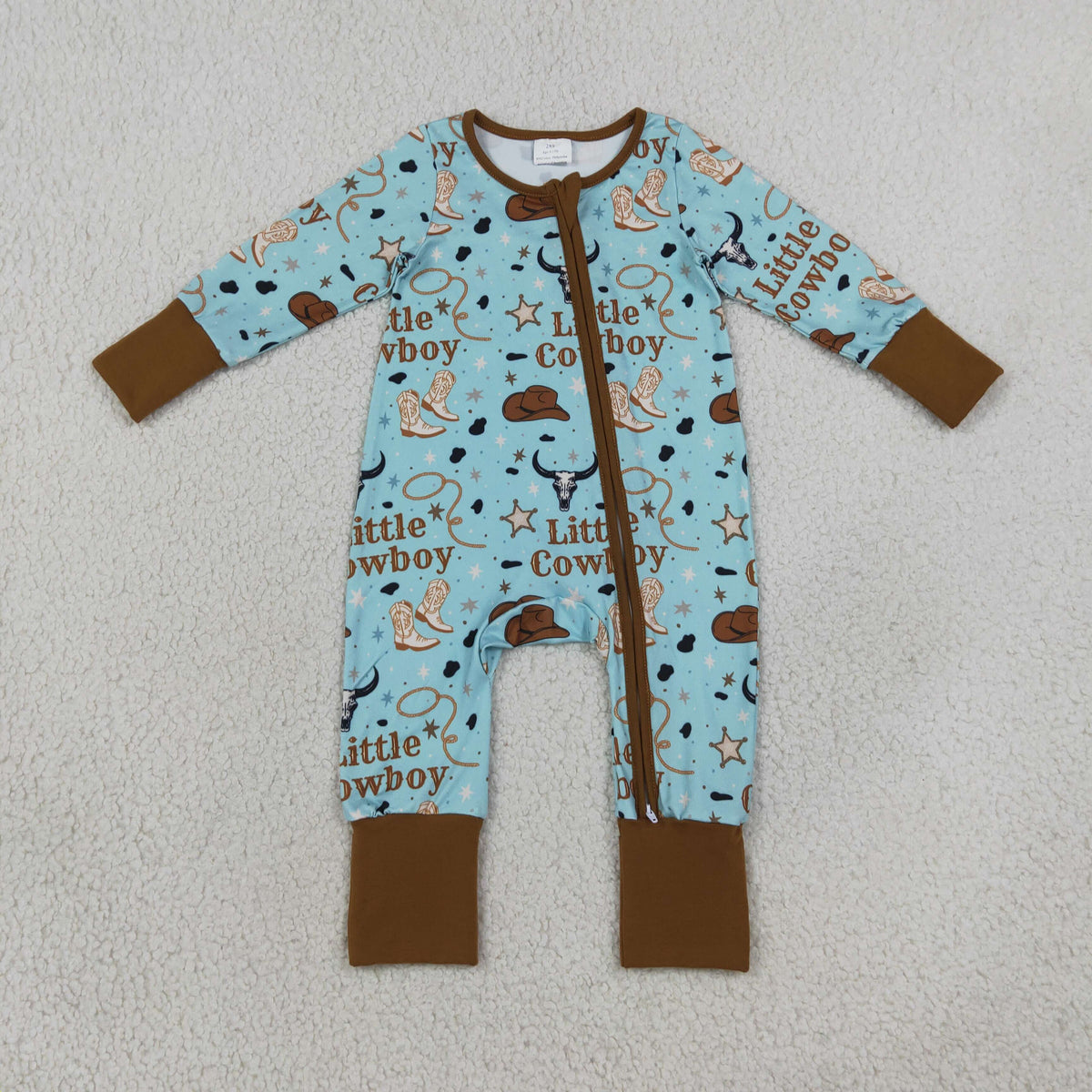 NO MOQ RTS LR3124(3) Baby Boy Clothes Little Cowboy Hat Boot Longhorn Western Print Long Sleeve Zipper Romper 202609