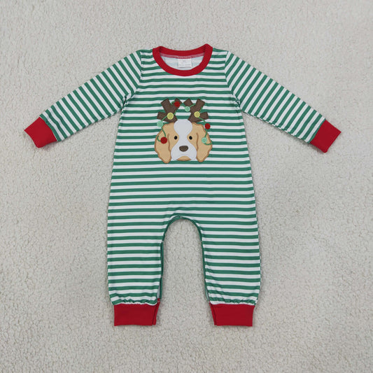 NO MOQ LR3146 embroidery Christmas Deer BOY Pajamas Long Sleeve romper