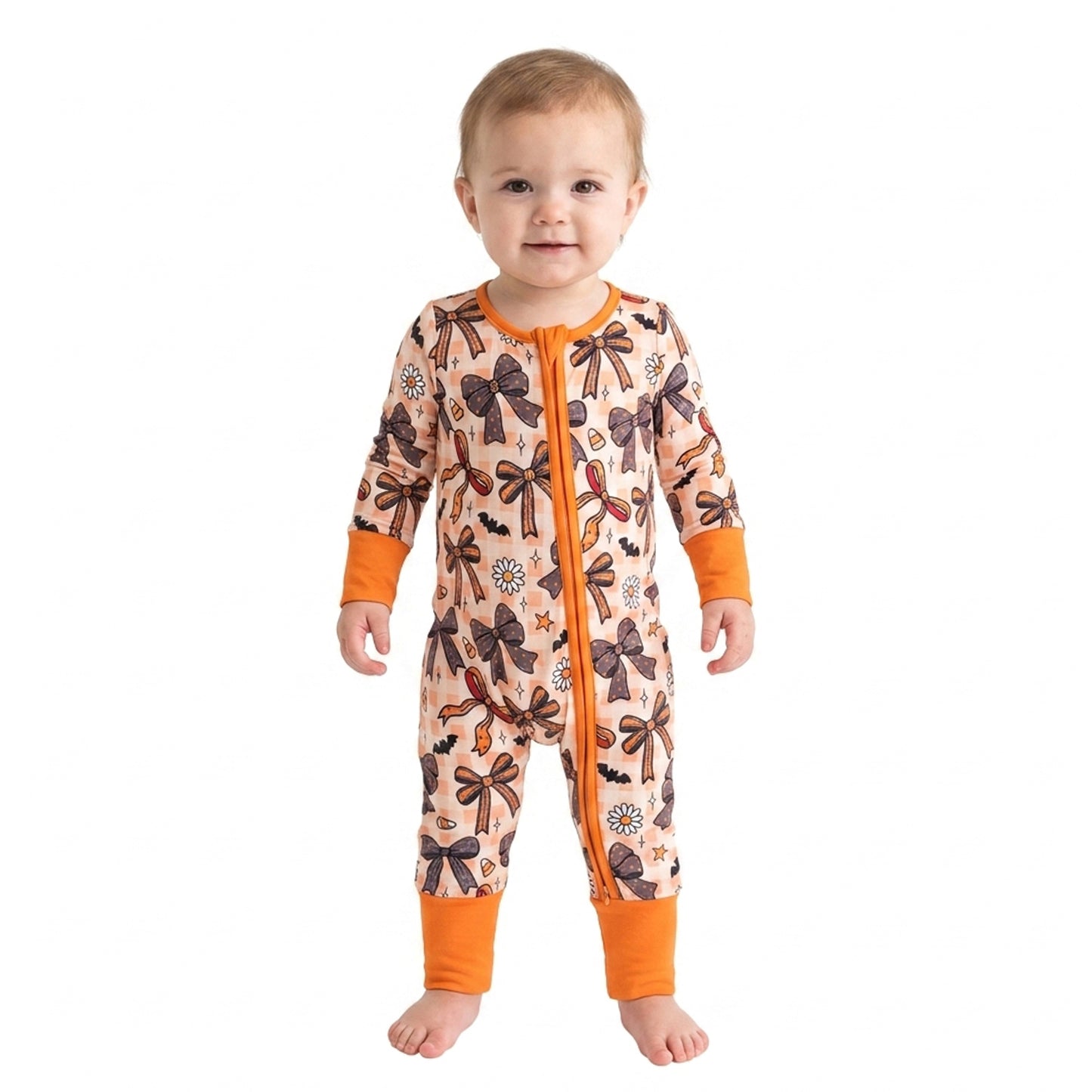 RTS LR3161 Kids Bow Print Long Sleeve Zipper Baby Romper 202608