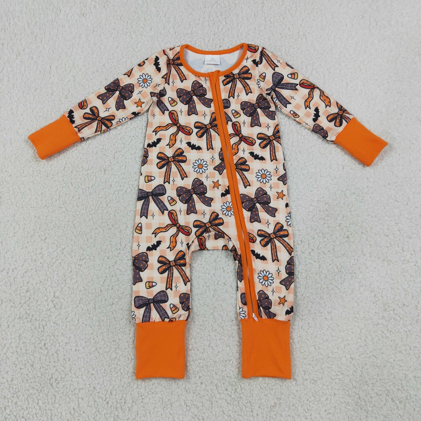 RTS LR3161 Kids Bow Print Long Sleeve Zipper Baby Romper 202608
