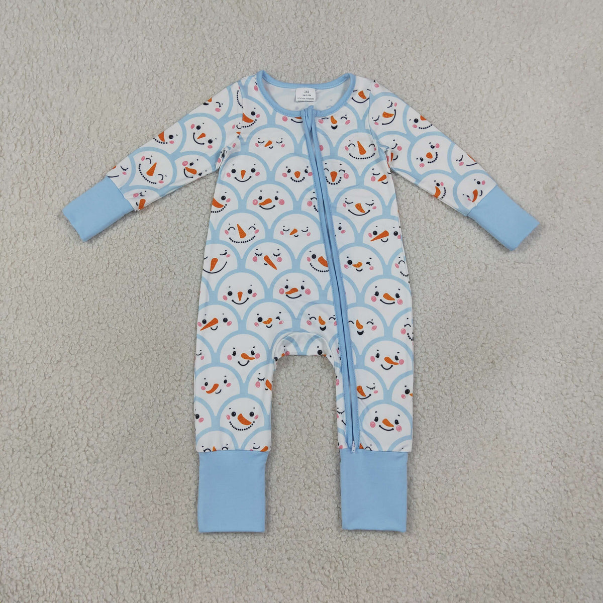 NO MOQ RTS LR3166 Baby Girl Boy Clothes Cute Snowman Face Scallop Print Long Sleeve Zipper Romper 202609