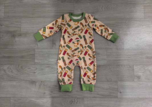 Sample-Real Pics LR3209 Baby Boy Clothes Duck Shotgun Shell Cartoon Print Long Sleeve Zipper Romper