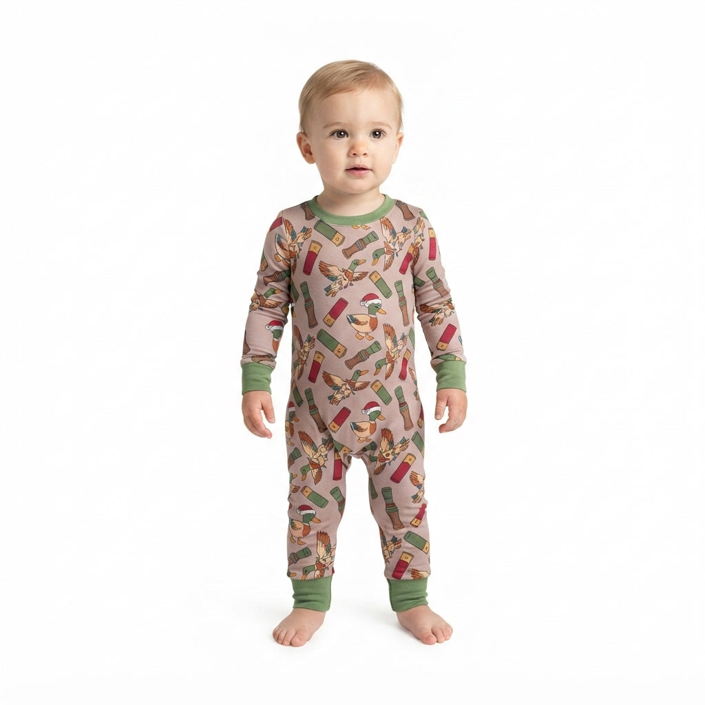 NO MOQ RTS LR3209 (2) Baby Boy Clothes Christmas Duck Shell Allover Print Long Sleeve Jumpsuit 202609