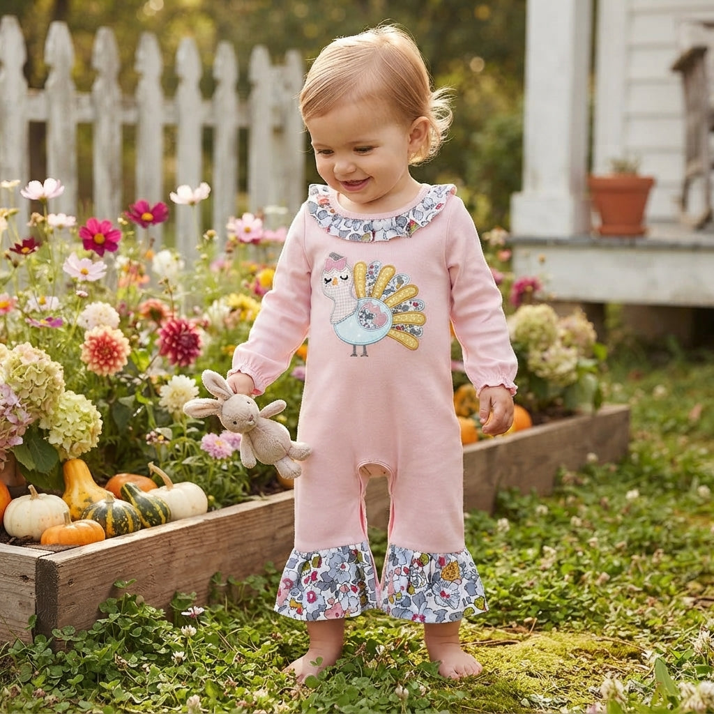 NO MOQ RTS LR3216-embroidery Baby Girl Clothes Turkey Embroidery Floral Ruffle Long Sleeve Romper 202610