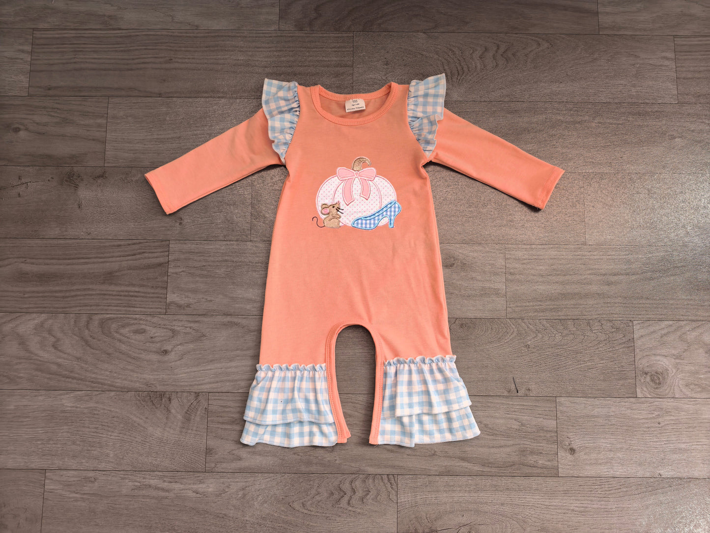 RTS LR3217 Pumpkin Mouse Print Ruffle Shoulder Long Sleeve Baby Ruffle Romper 202608