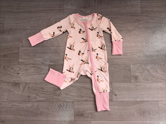 RTS LR3218 Cute Duck Full Print Long Sleeve Zip‑up Baby Romper