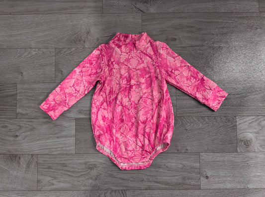 Sample-Real Pics LR3224 Baby Girl Clothes Pink Maple Camo Print Long Sleeve Mock Neck Bubble Romper