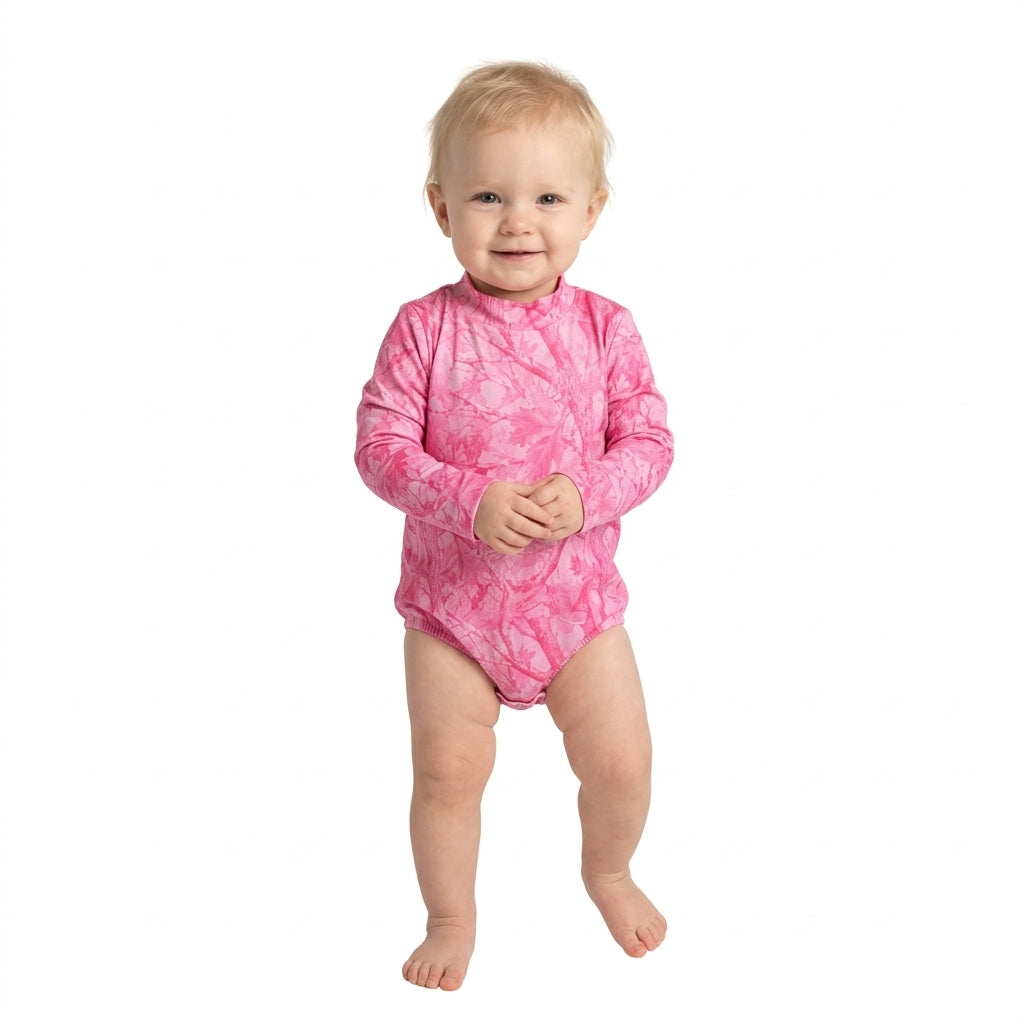 NO MOQ RTS LR3224 Baby Girl Clothes Pink Leaf Camo Print Long Sleeve Bubble Romper 202610