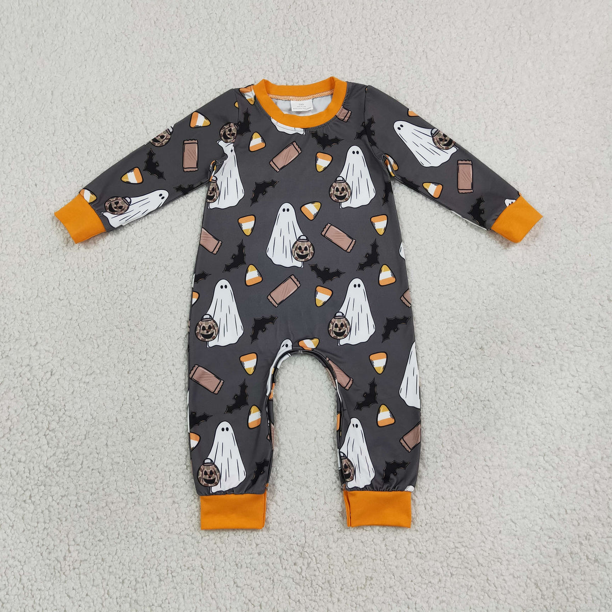 NO MOQ RTS GLD0753 Halloween Print Baby Boy Girl Romper Cozy Ghost Bat 1Pc Sleepwear