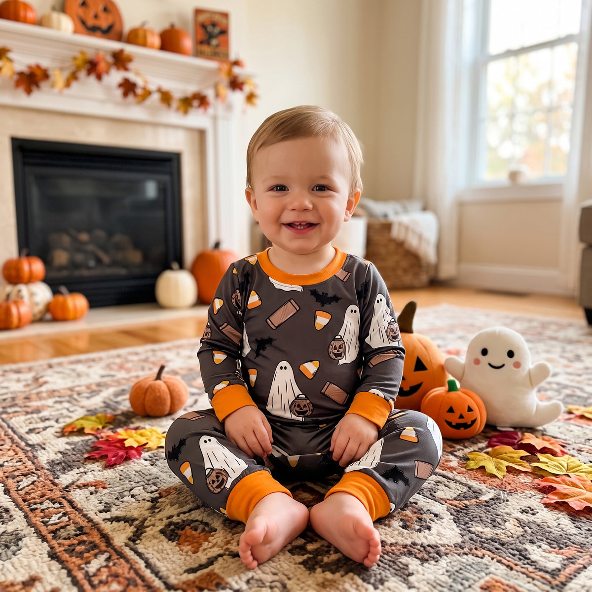 NO MOQ RTS LR3241 Baby Girl Clothes Halloween Ghost Candy Bat Print Long Sleeve Jumpsuit Romper 202609