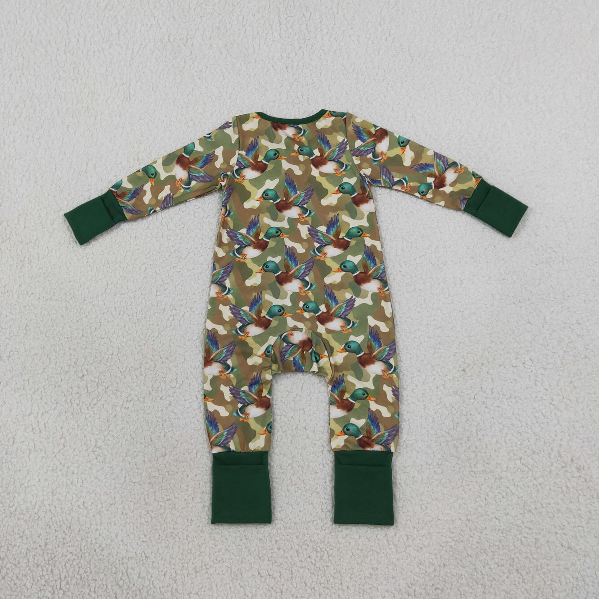 NO MOQ RTS LR3249 Baby Boy Clothes Mallard Duck Camo Print Long Sleeve Zipper Romper 202610