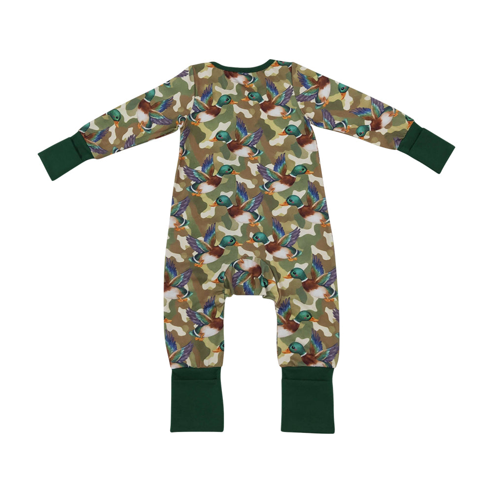 NO MOQ RTS LR3249 Baby Boy Clothes Mallard Duck Camo Print Long Sleeve Zipper Romper 202610