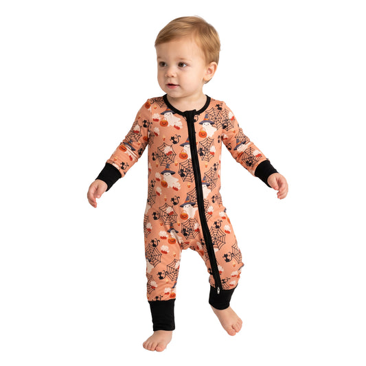 NO MOQ LR3250 Halloween Ghost Zipper Romper | Spider Web Pumpkin Baby