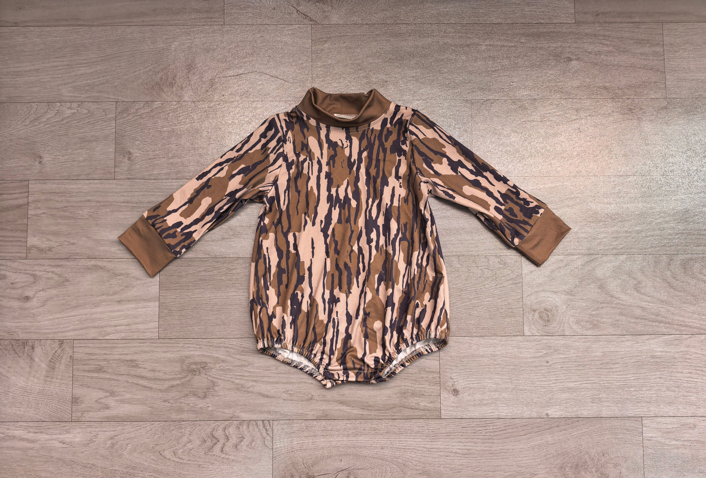 RTS LR3259 Brown Abstract Camo Print Mock Neck Baby Long Sleeve Romper 202608