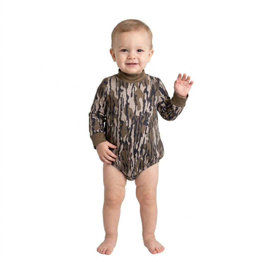 NO MOQ RTS LR3259 Baby Boy Clothes Brown Tree Camo Print Long Sleeve Bubble Romper 202610