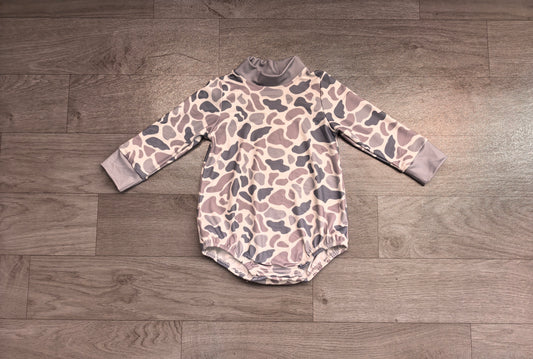 RTS LR3260 Muted Grey Camo Print Baby Long Sleeve Romper 202608