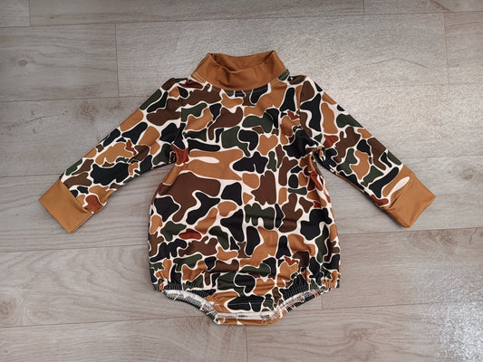 Sample-Real Pics LR3261 Baby Boy Clothes Camo Animal Print Long Sleeve Mock Neck Baby Romper