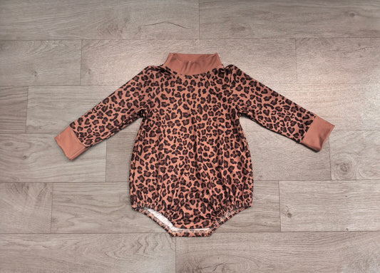 Sample-Real Pics LR3264 Baby Girl Clothes Leopard Print Long Sleeve Mock Neck Bubble Romper