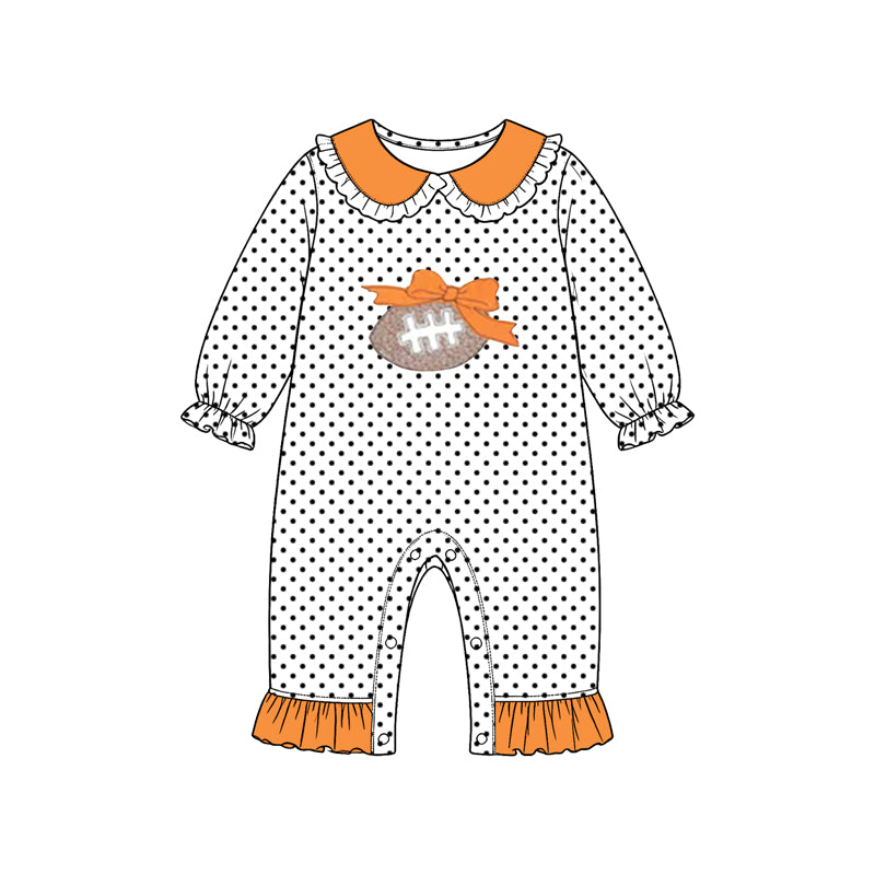 LR3298 football bow orange winter girl romper 202608 preorder
