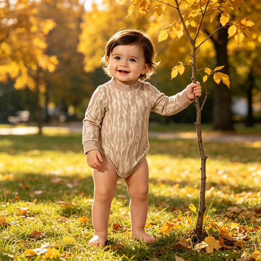 NO MOQ RTS LR3306-yoga Baby Girl Clothes Light Camo Watercolor Mixed Print Long Sleeve Mock Neck Bodysuit 202609