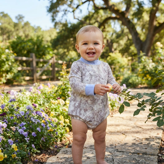 NO MOQ RTS LR3307-yoga Baby Girl Clothes Neutral Camo Allover Print Long Sleeve Mock Neck Bubble Romper 202609
