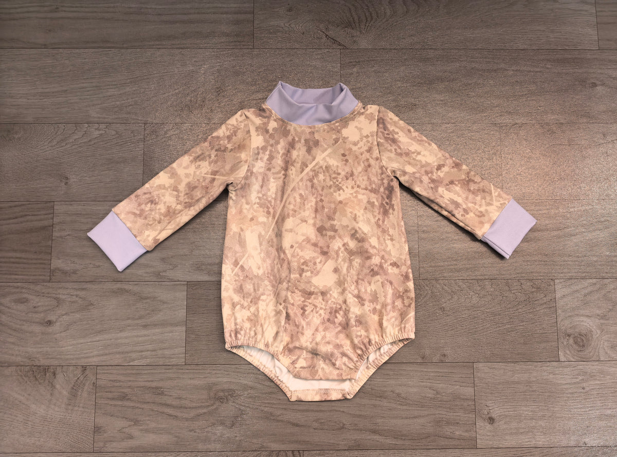 Sample-Real Pics LR3307 Baby Clothes Floral Camo Print Long Sleeve Mock Neck Bubble Romper