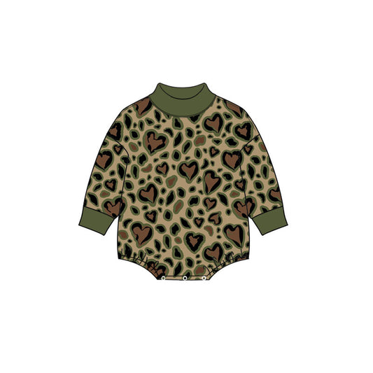 preorder LR3333 love green leopard winter girl romper