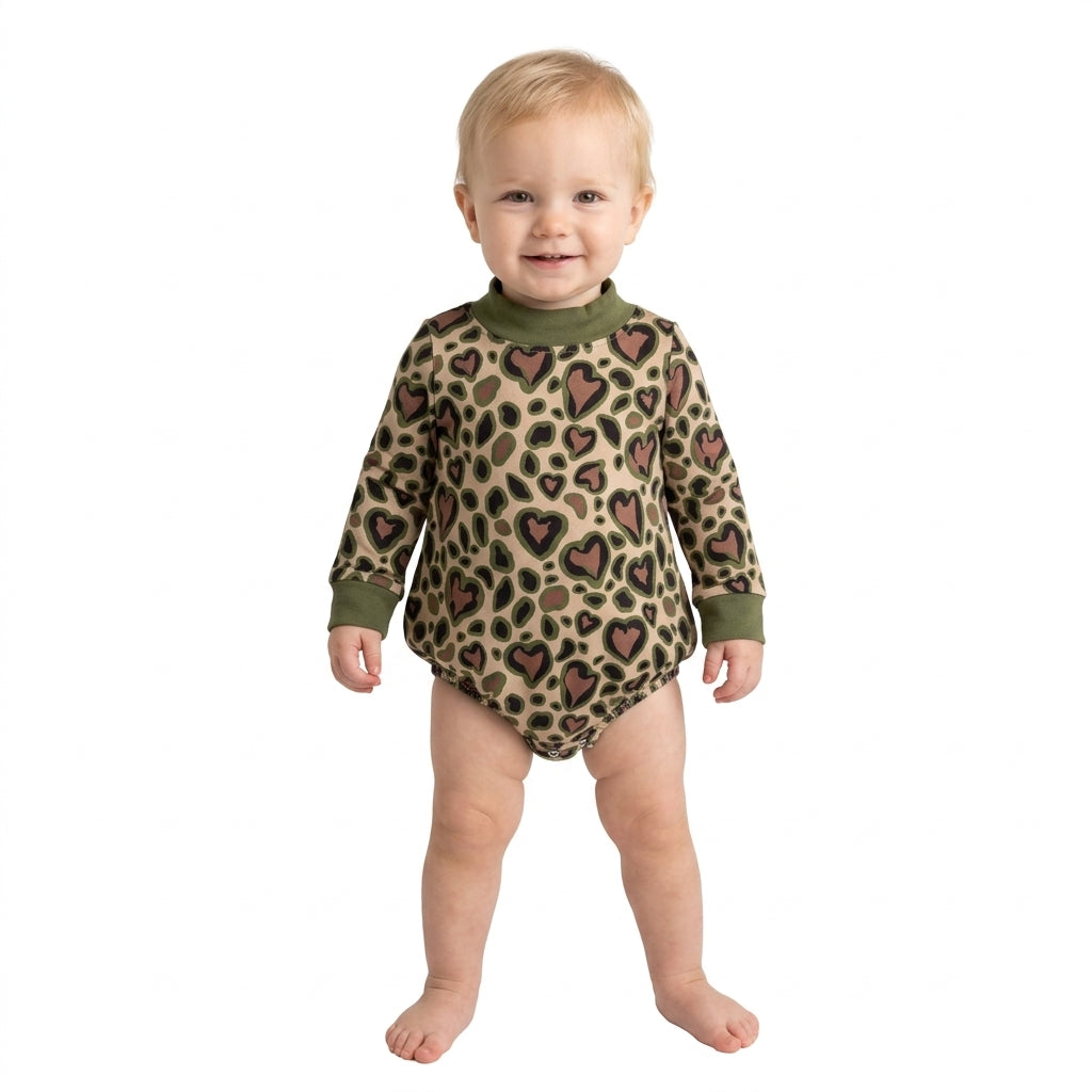 NO MOQ RTS LR3333 Baby Girl Clothes Leopard Heart Mixed Print Long Sleeve Bubble Romper 202610