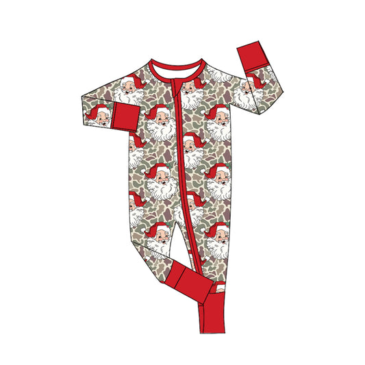 Preorder LR3345 Baby Boy Clothes Vintage Santa Camo Print Christmas Long-sleeve Zipper Romper