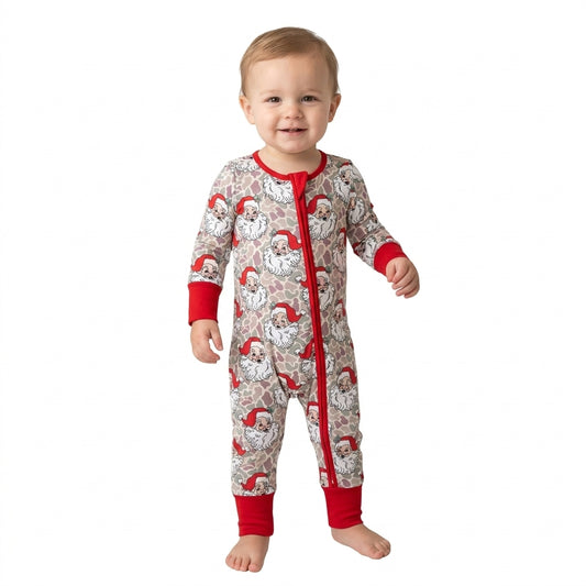 NO MOQ RTS LR3345 Baby Clothes Santa Claus Camo Print Long Sleeve Zipper Romper 202610
