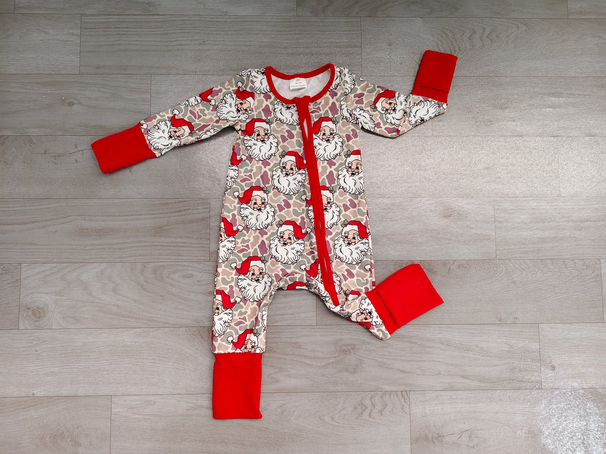 Sample-Real Pics LR3345 Baby Girl Clothes Santa & Camo Mixed Print Long Sleeve Zipper Romper