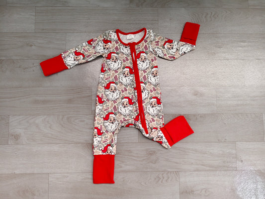 Sample-Real Pics LR3345 Baby Girl Clothes Santa & Camo Mixed Print Long Sleeve Zipper Romper