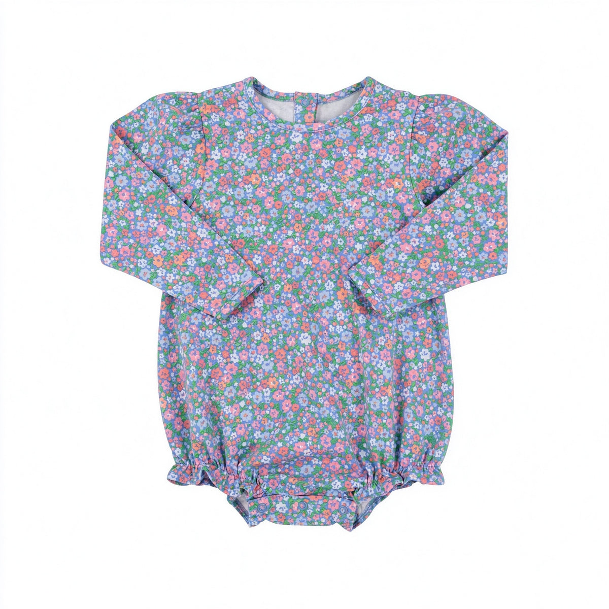 Preorder (moq 5) LR3388 Baby Girl Clothes Ditsy Floral Print Long Sleeve Ruffle Hem Bubble Romper