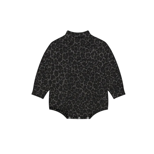 Preorder (moq 5) LR3392 Baby Clothes Dark Leopard Print Long Sleeve Mock Neck Bubble Romper